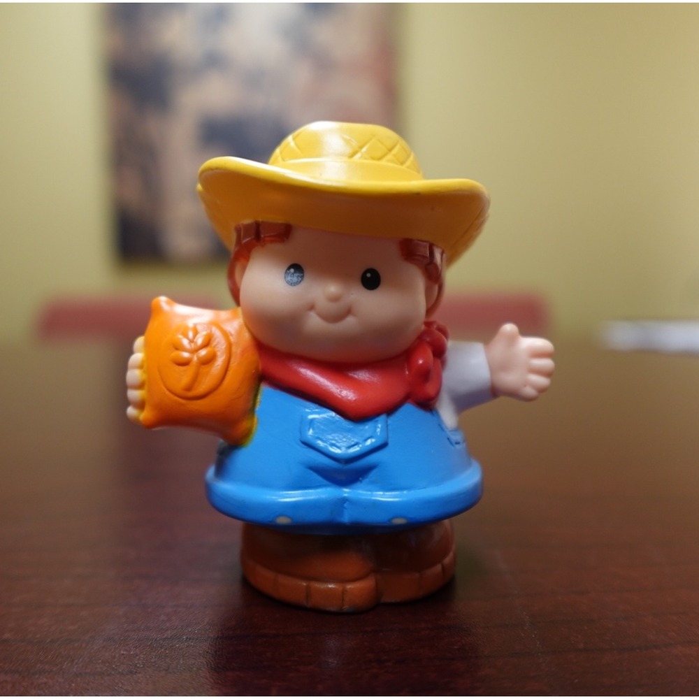 Fisher-Price Little People Farmer Figure Yellow Hat Blue Overalls 2007 Mattel